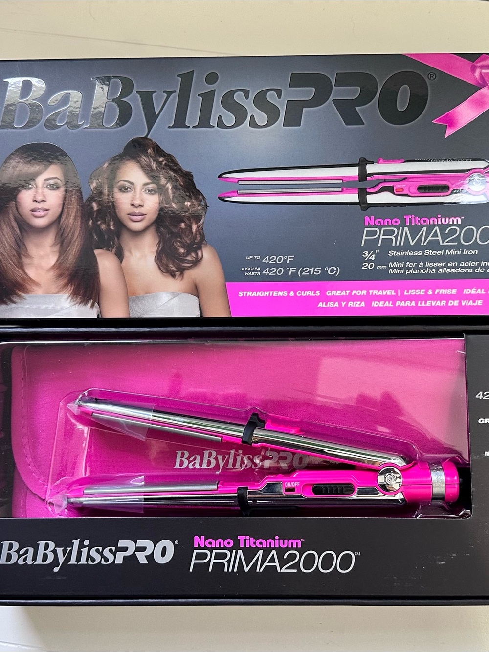 BaBylissPRO Prima2000 Nano Titanium Mini Iron - Pink NWOT